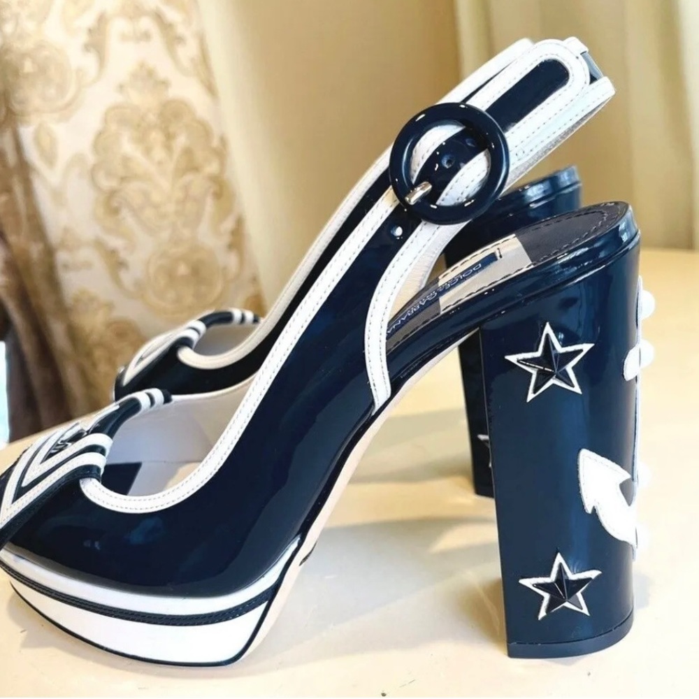 DOLCE & GABBANA PRINTED SLINGBACK PUMPS SIZE 38 - Picture 10 of 15